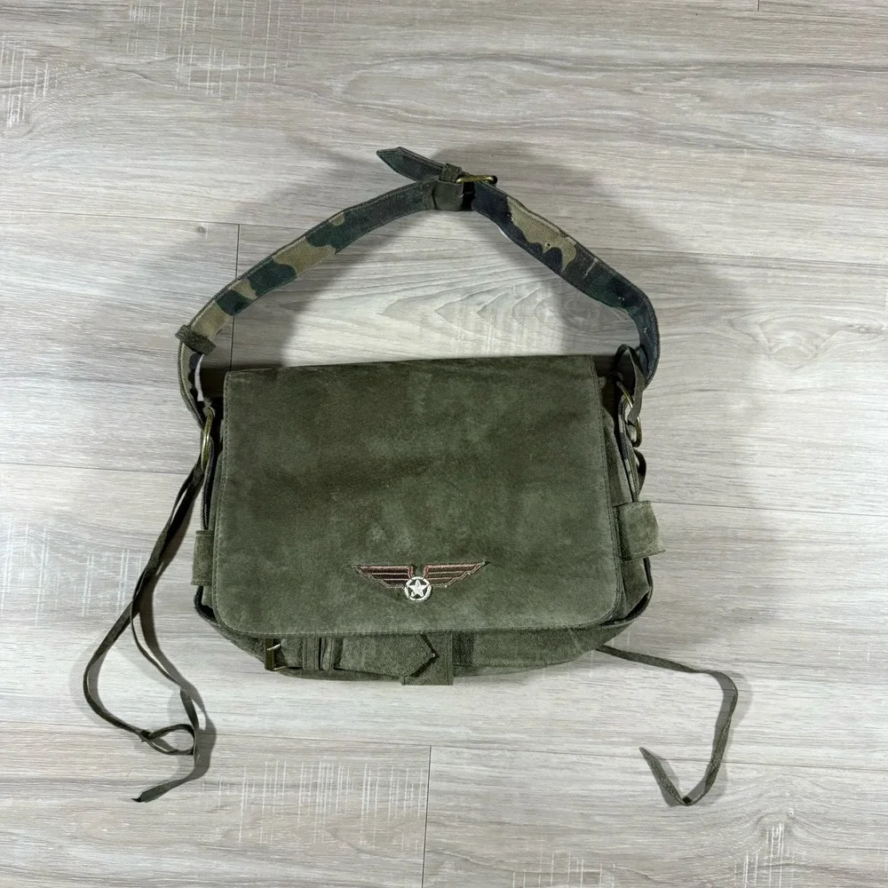 Wilson Vintage Suede Leather Soviet Union‎ AirForce Paratrooper Bag Green Camo